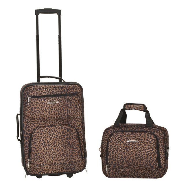 Rockland Rio Upright Carry On & Tote 2 Piece Luggage Set   Leopard