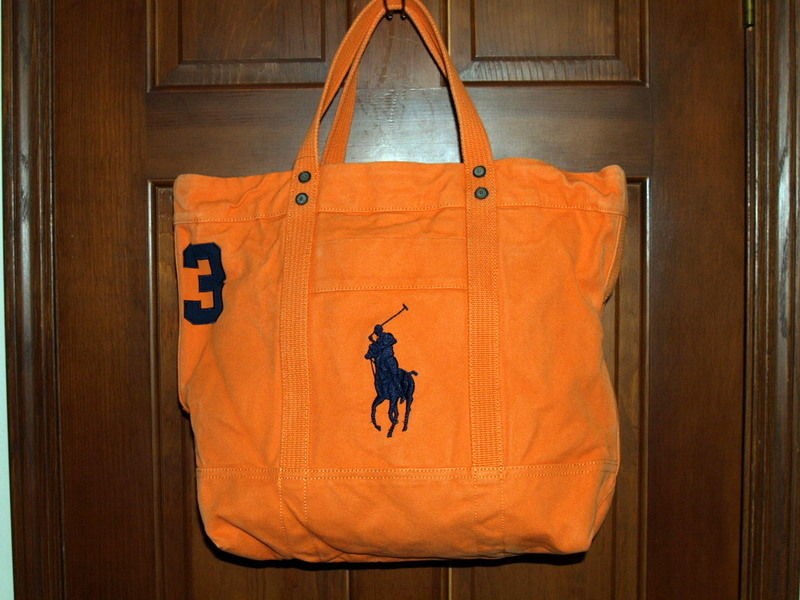 RALPH LAUREN LARGE CANVAS BIG POLO PONY TOTE BAG ORANGE NWT