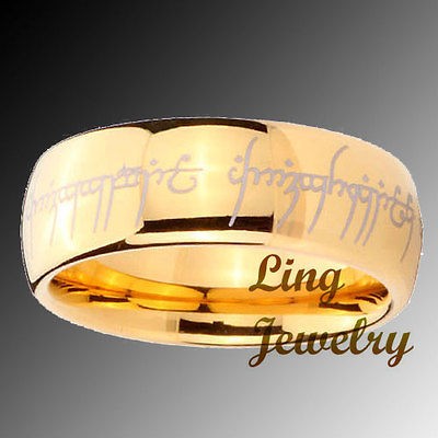 10mm Tungsten 14K Gold IP Dome LOTR Ring SZ 7 14