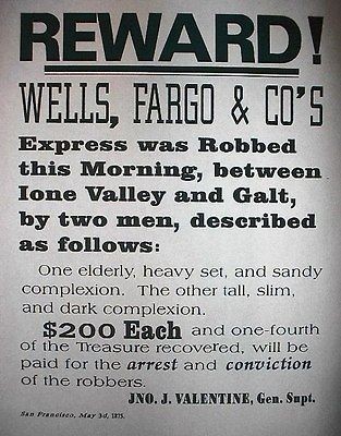 OLD WEST WELLS FARGO STAGE COACH REWARD BROADSIDE POSTER 11x14 (090)