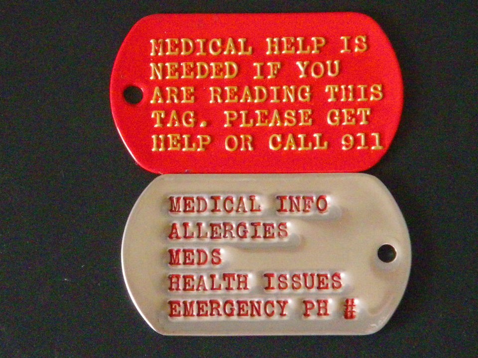 MEDICAL ALERT TAGS, NECKLESS, KEYCHAIN, EMERGENCY INFORMATION 