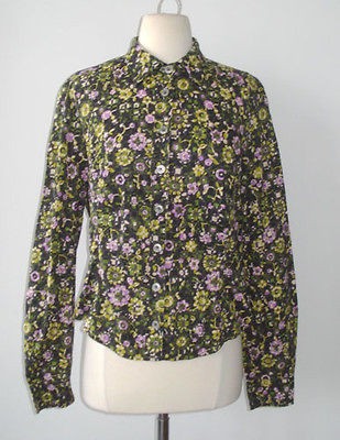 Max Mara Weekend Green Purple Floral Button Front Top Shirt   L