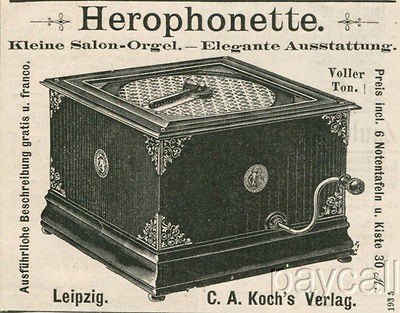 1886 Ad C.A.Koch Herophonette Salon Orgel Organette