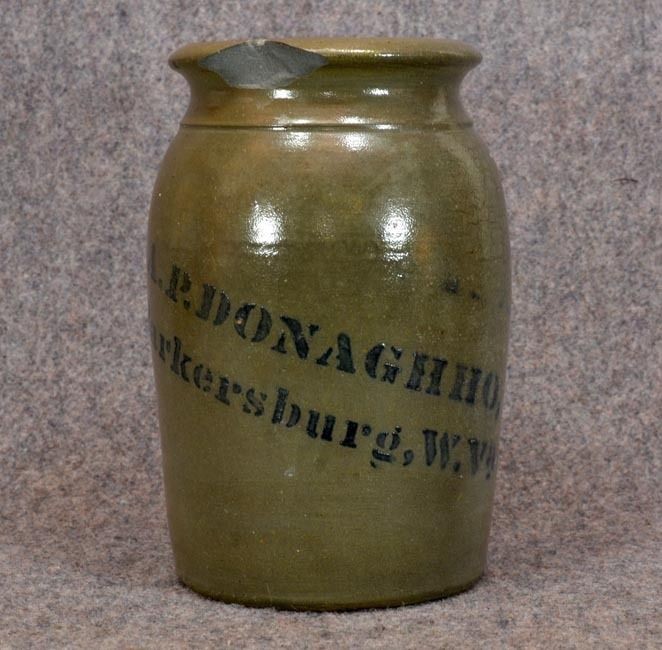 antique stoneware jar crock jug blue Parkersburg WV Donaghho small