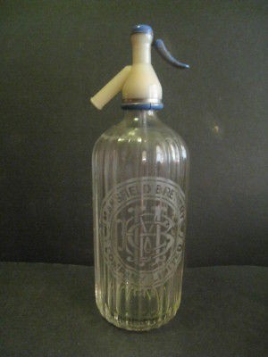 ANTIQUE DECO RIBS MANSFIELD SODA SELTZER BOTTLE GREEN