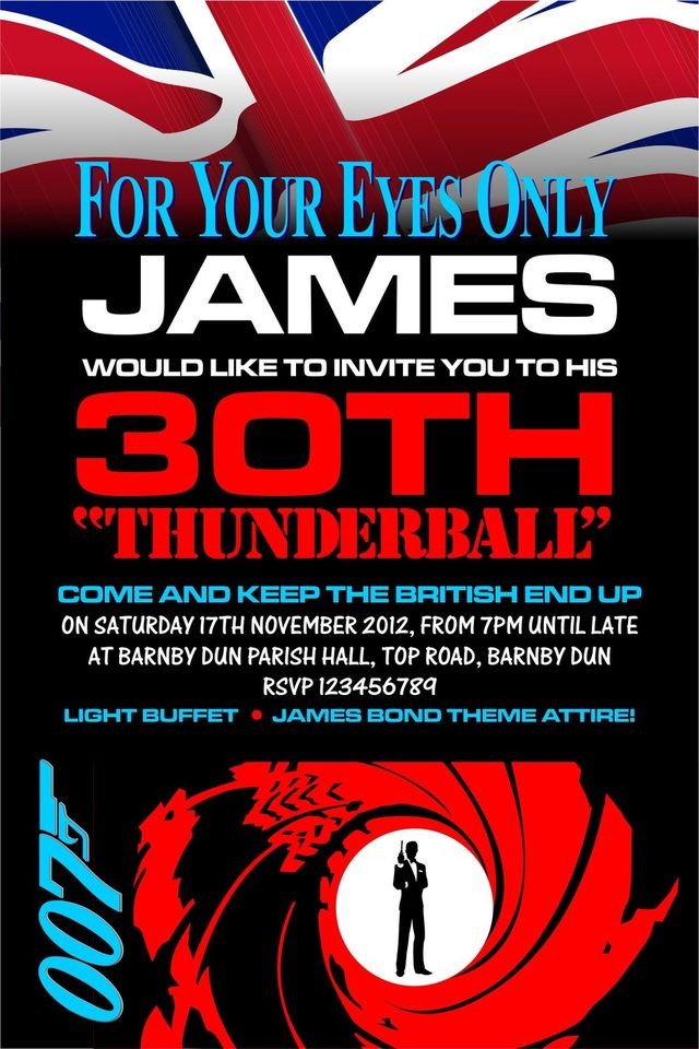 10 x JAMES BOND PERSONALISED PARTY INVITATIONS