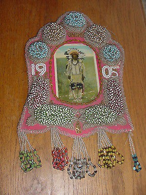 WONDERFUL LARGE 1905 IROQUOIS MOHAWK BEADED WHIMSEY FRAME