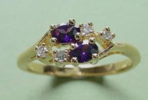 New 24KT Gold Overlay Amethyst Purple CZ Ring   Sizes 5 12 Lifetime 