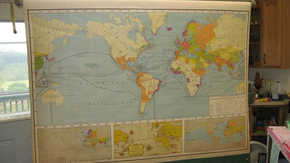Huge Antique/Vintage Pull Down Map Earl McKee American History 1480 