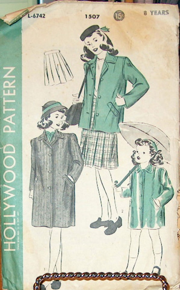 Vtg Pattern Hollywood 1507 Girls Coat Skirt Raincoat Sz8 B26 H28 