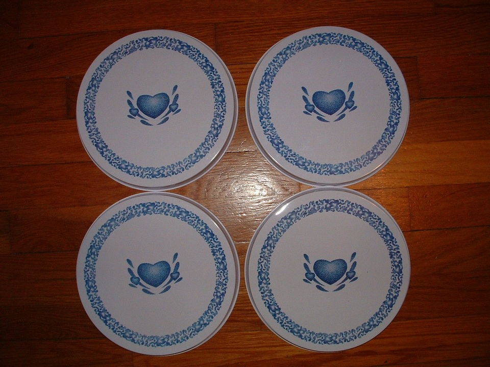 Corning Corelle Blue Hearts Stove Burner Covers Set of 4 small size