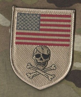   SNIPER OPERATOR VELCRO SHIELD PATCH US FLAG SKULL Desert DCU