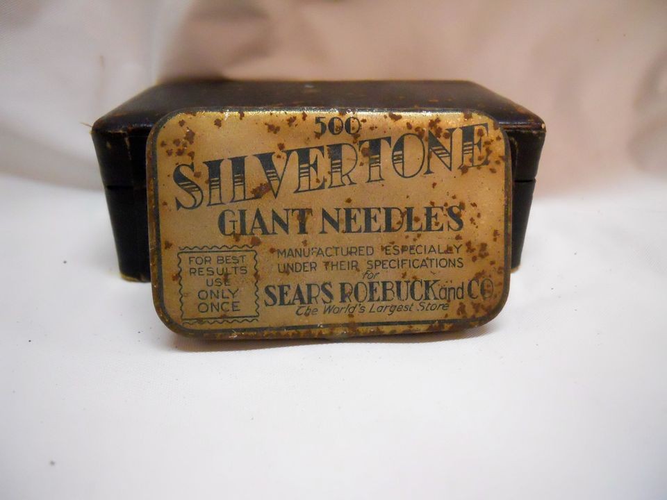 vint. SILVERTONE PHONOGRAPH NEEDLE rectangle TIN for 500 NEEDLES 