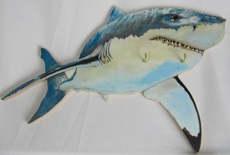 Shark Marine Fish Wooden Wall Key Rack Novelty Head Funky Key Hook 