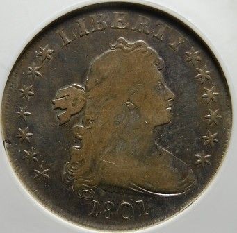 1801 Draped Bust Silver Dollar VF, Slabbed and Graded by ANACS