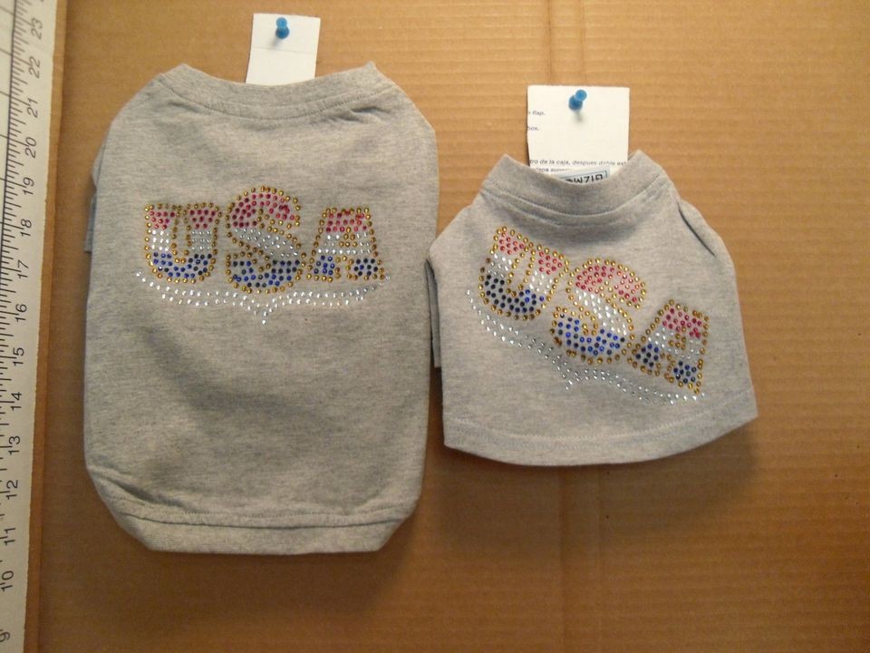 USA DOG T SHIRT~USA IN RHINESTONES~LOTS OF FLASH