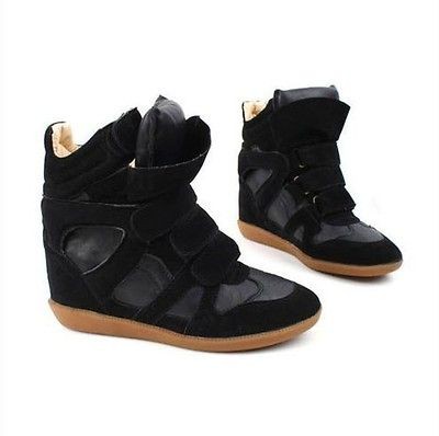 Womens Velcro Strap High TOP Sneakers Shoes/Ladys Ankle black Boots 