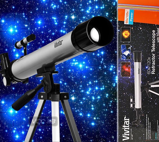 Vivitar 60x/120 Refractor Telescope   Silver/Black NIB