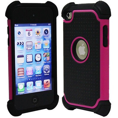 DELUXE PROTECTOR PINK HARD SILICONE SKIN CASE COVER FOR IPOD TOUCH 4 