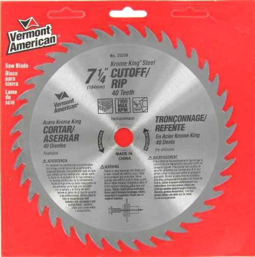 Vermont American 7 1/4 40T Cutoff/Rip Saw Blade #25230