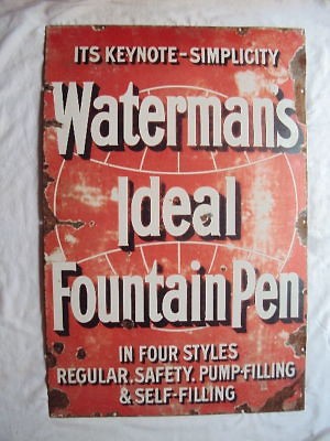 VINTAGE WATERMANS PEN Porcelain Enamel sign 1920s Rare Collectible 