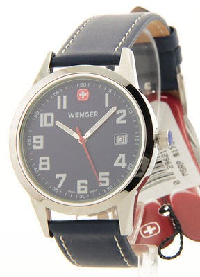 MENS WENGER SWISS MILITARY FIELD LEATHER CASUAL 5ATM WATCH 70947