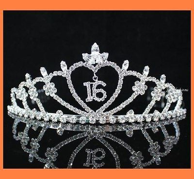 SWEET SIXTEEN 16 RHIESTONE TIARA CROWN WITH COMBS PARTY FASHION 