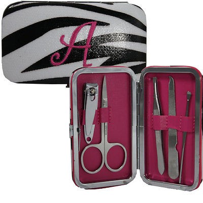 Manicure Set Letter T Monogrammed Zebra 