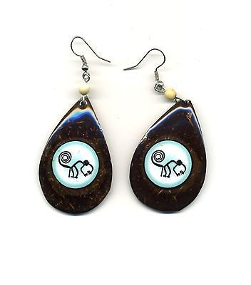 Peru Earrings Hand painted Nazca Lines motif of monkey (mono) on 