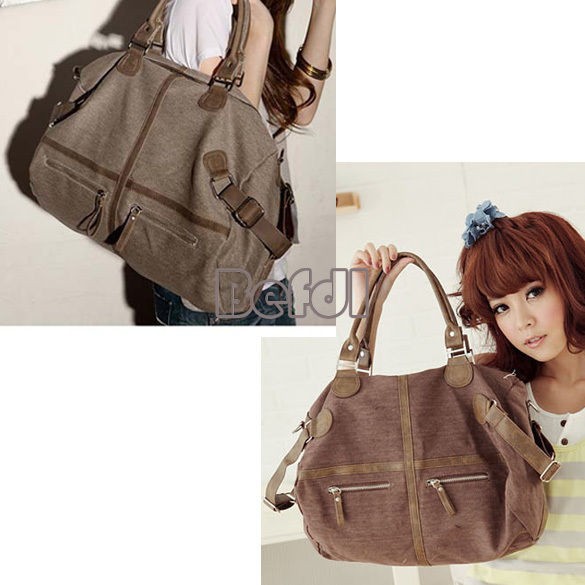 2012 Women Fashion Large Canvas Leisure Zipper Purse Handbag Shoulder 