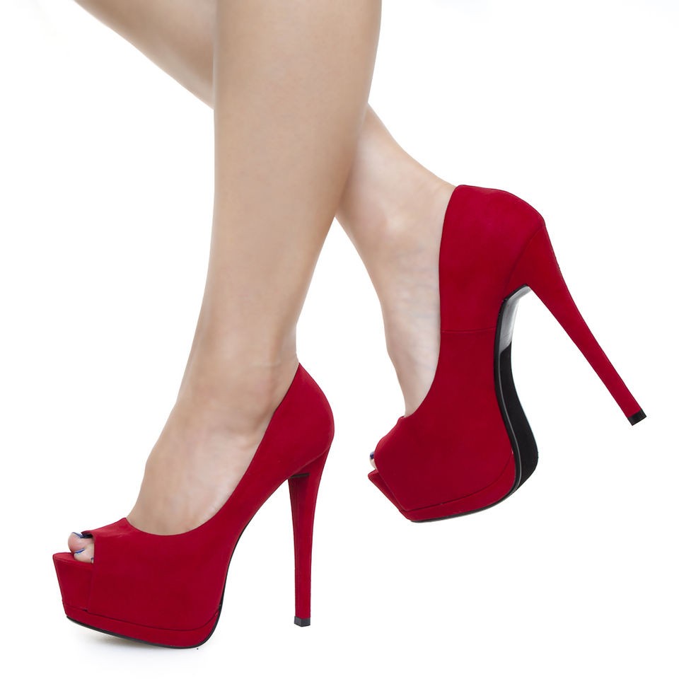 Sexy Sleek Suede Peep Toe Sky High Hidden Platform Slender Killer Heel 