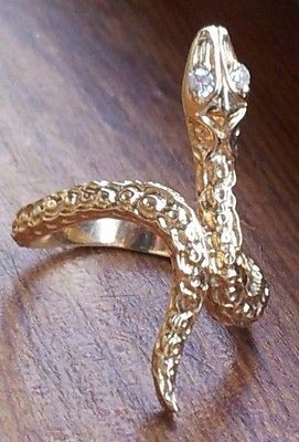 14K Snake Ring Diamond Eyes size 7 YG