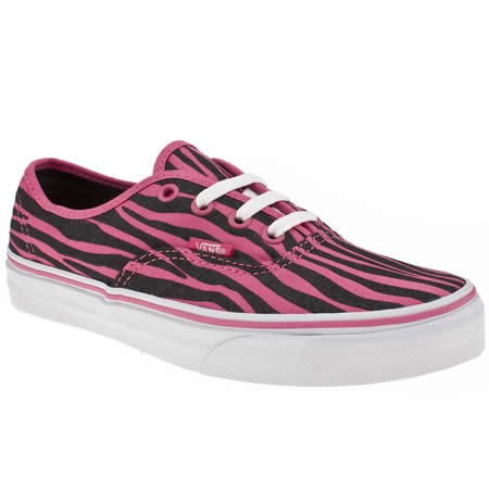   AUTHENTIC VI ZEBRA GLTR WOMENS PINK BLACK FABRIC PLIMSOLLS TRAINERS