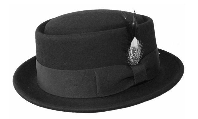 NEW UNISEX SOLID COLOR PORK PIE HAT / WOOL FELT HAT WITH FEATHER