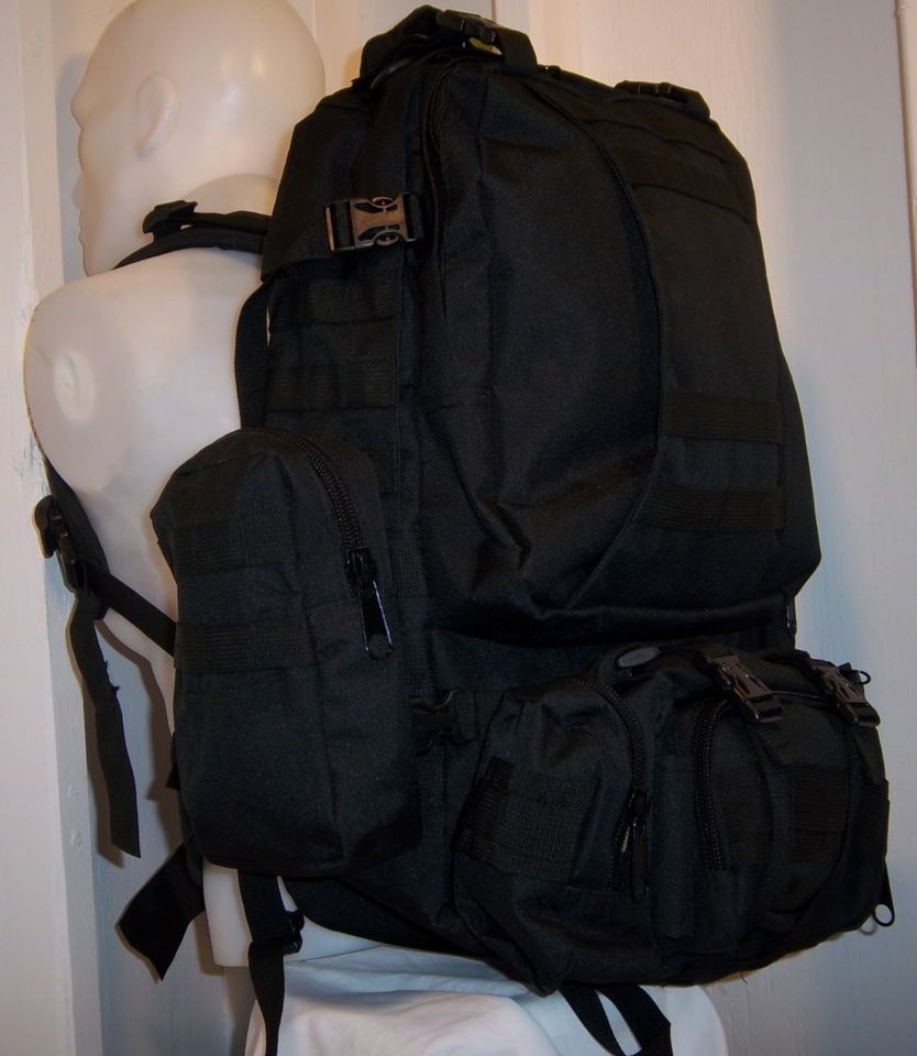   DAY BIG BUG OUT BAG ASSAULT PATROL PACK BACKPACK + 3 POUCH SET BLACK