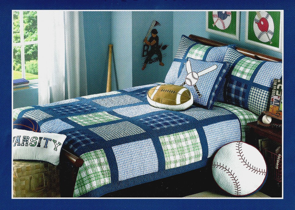 New Charles Street 2P Cotton Quilt & Football Pillow Set Twin Green 