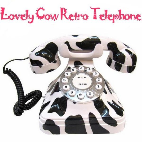 Novelty Lovely Milk Cow Vintage Dial Old Fashioned Desk Telephone