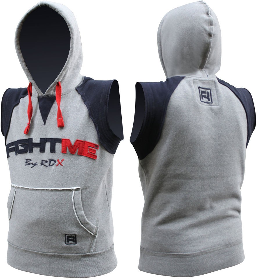 RDX Fight Me Sleeveless Hoodie MMA Boxing T Shirt Shorts Gym Vest Men 