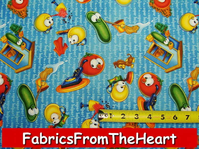   Veggie Tales Be a Super Helping Hands on words 2 yards Cotton Fabric
