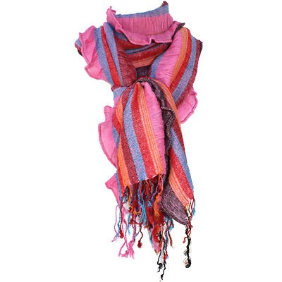 Funky Bright Stripes Ruffled Edges Pashmina Scarf Shawl Wrap Pink Blue