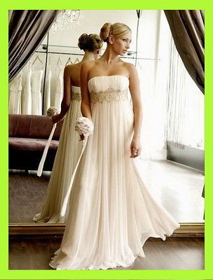 W483 SLIM LINE GRECIAN GODDESS STRAPLESS CHIFFON WEDDING DRESS SIZE 14 