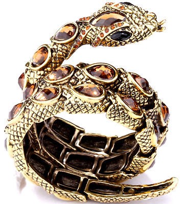 Gold swarovski crystal stretch snake cuff bracelet jewelry 5