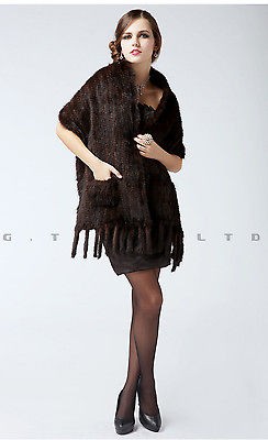 0032 Knit knitted mink fur shawls Shawl poncho stole shrug cape robe 