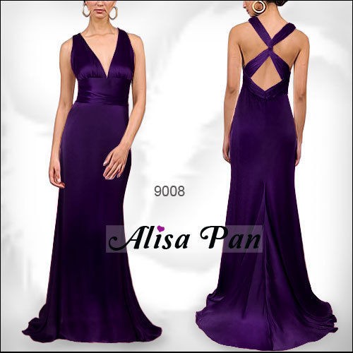 neck Ruffles Cross Back Empire Waist Bridesmaid Dress 09008