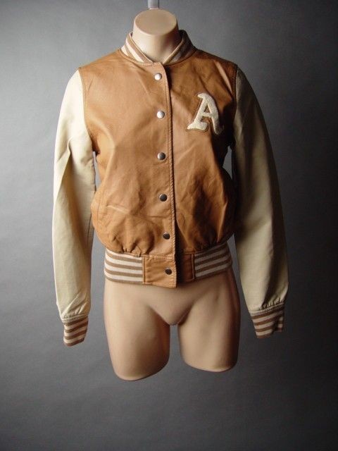   Faux Leather Vtg y 40s 50s School Sport Women Varsity Letter Jacket M