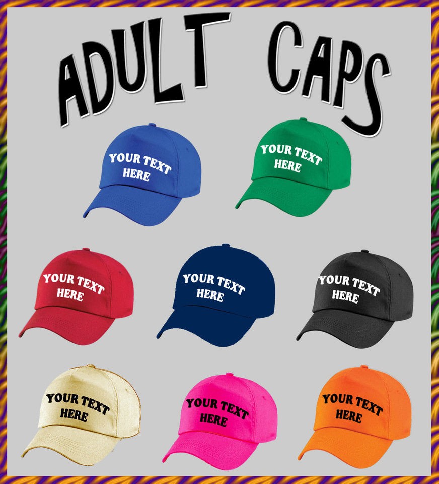 CUSTOM PRINTED PERSONALISED BASEBALL CAP  8 CAP COLOURS, ANY TEXT 