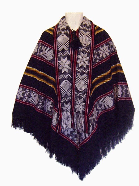 INCA WARM BLUE WOOL  COTTON MIX PONCHO MADE IN ECUADOR