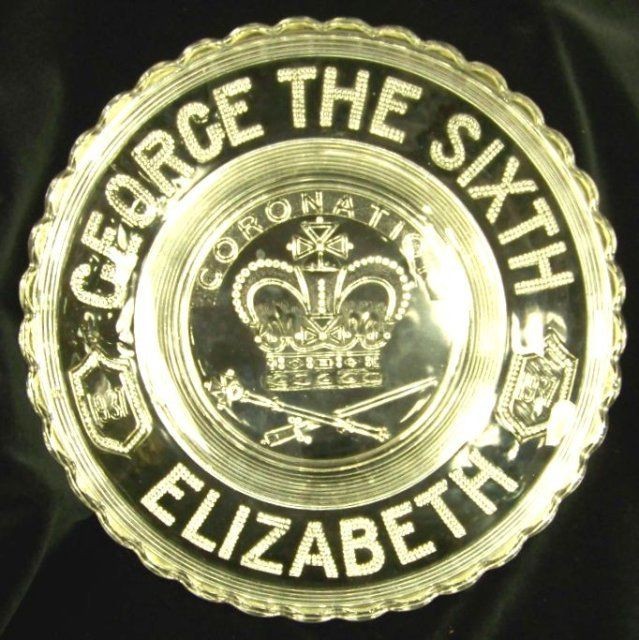 1937 Pressed Glass GEORGE THE SIXTH / ELIZABETH Coronation PIE PLATE
