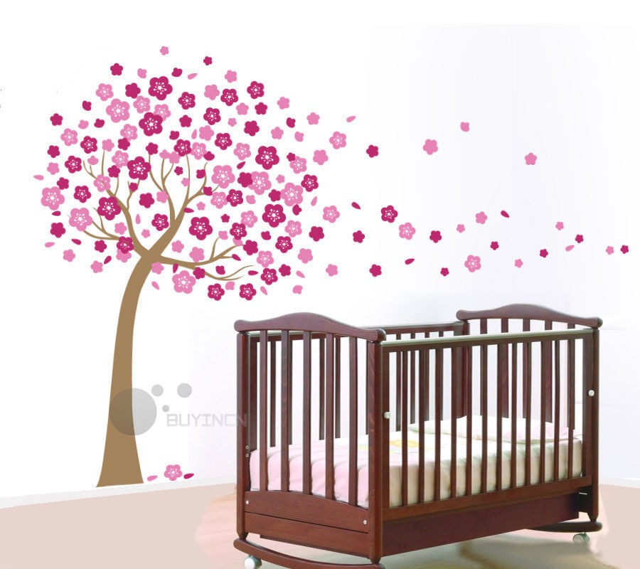 Giant Cherry Blossom Flowers Tree Wall Stickers baby kidsl Nursery 