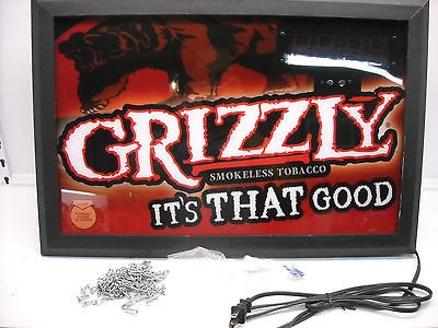 Grizzly Smokeless Tabacco Light Up Clock / Sign 24 x 16 Snuff Chew 